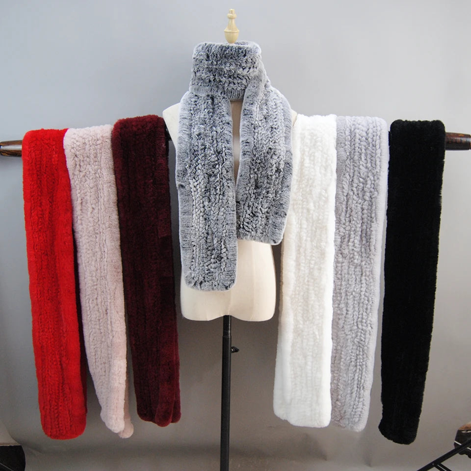 Women's Thick Warm Winter Fashion Brand Fur Muffler Real Fur Scarf High Quality Luxury Big Long Natural Rex Rabbit Fur Scarves