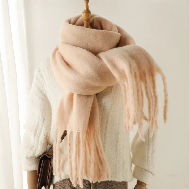 Winter Scarf for Women Cashmere Warm Solid Pashmina Blanket Wraps Female Thick Soft Bufanda Big Tassel Shawl Long Poncho Echarpe