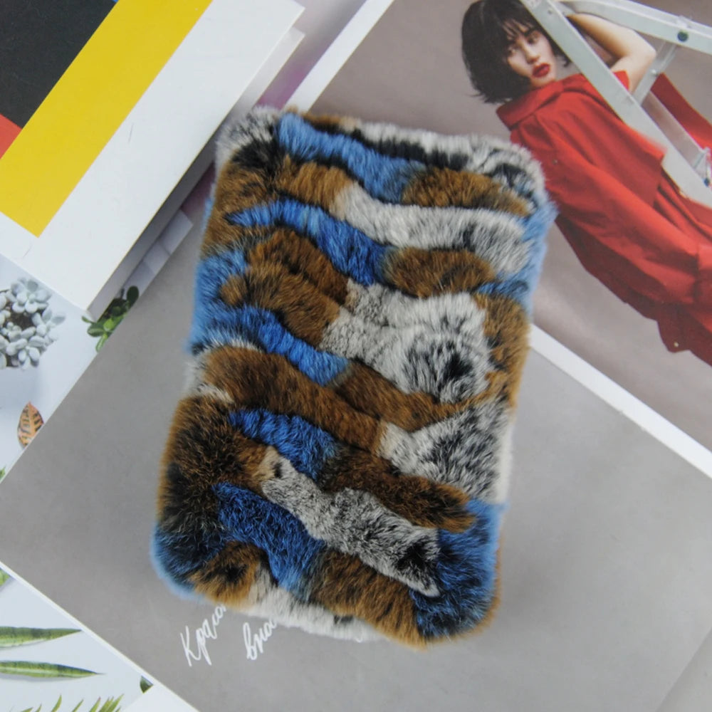 Women Real Fur Handmade Stretch Fur Scarf Knit Genuine Rex Rabbit Fur Headbands Girls Natural Fur Ring Cowl Snood Scarves Winter