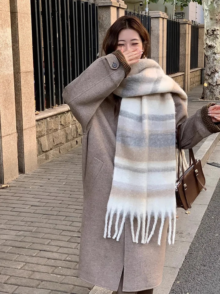 2025 Winter Warm Women's Scarf - Cashmere Thick Soft Plaid Pashmina, Long Tassel Shawl Blanket Wraps Poncho Bufanda