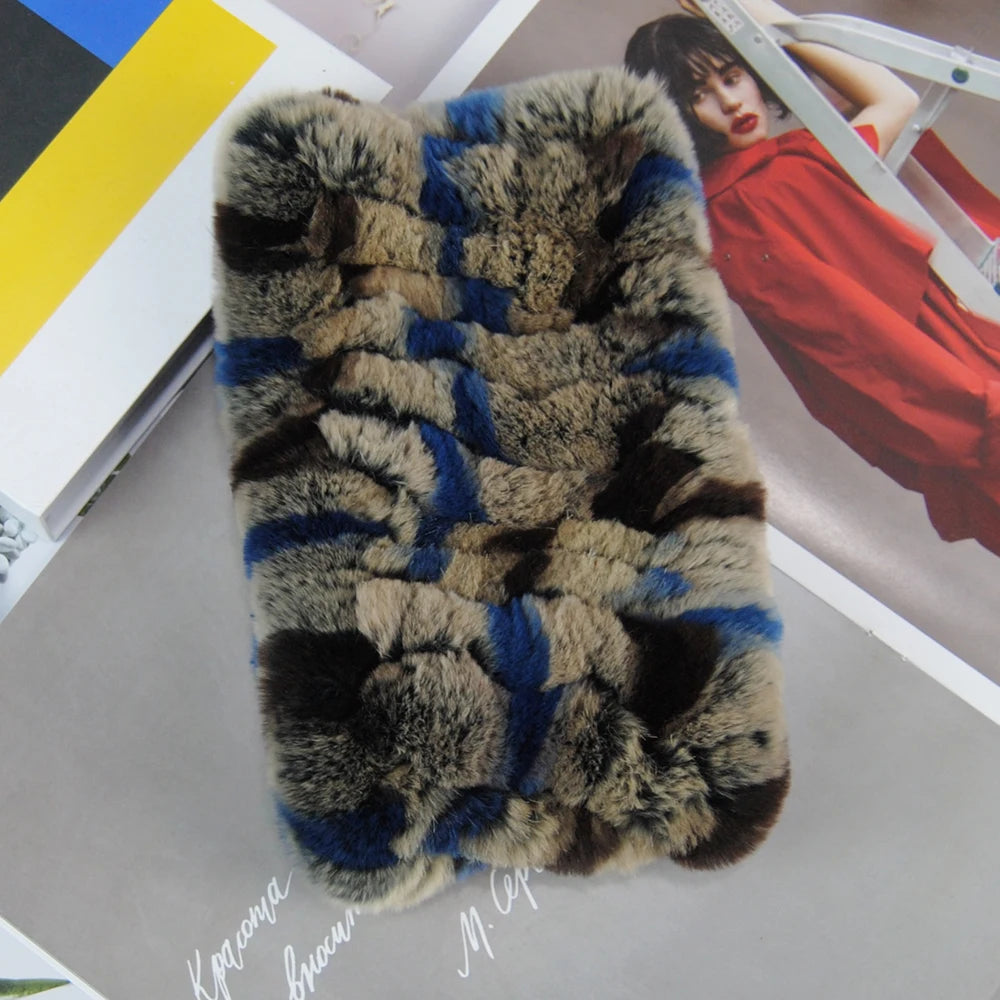 Women Real Fur Handmade Stretch Fur Scarf Knit Genuine Rex Rabbit Fur Headbands Girls Natural Fur Ring Cowl Snood Scarves Winter