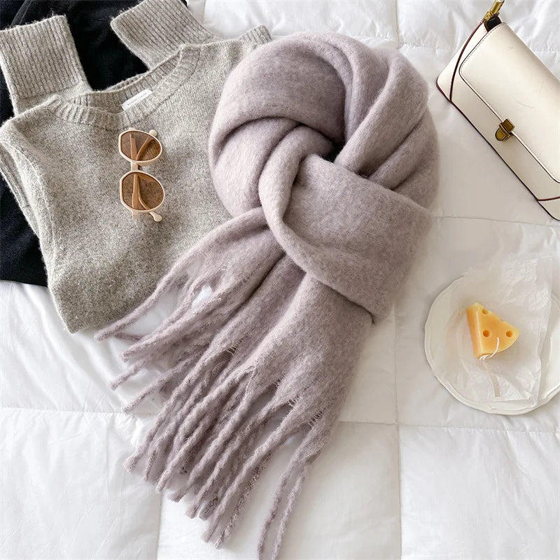 Winter Scarf for Women Cashmere Warm Solid Pashmina Blanket Wraps Female Thick Soft Bufanda Big Tassel Shawl Long Poncho Echarpe