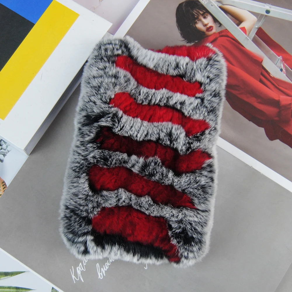 Women Real Fur Handmade Stretch Fur Scarf Knit Genuine Rex Rabbit Fur Headbands Girls Natural Fur Ring Cowl Snood Scarves Winter