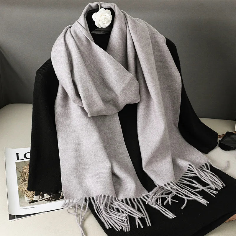 62Color Solid Women Winter Scarf Warm Thicken Cashmere Shawl Outdoor Fashion Luxury Tassels Pashmina Lady Wrap Windproof Scarves