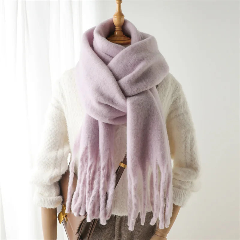 2025 Women Scarf Winter Warm Thick Shawl Wraps Fashion Solid Color Pashmina Scarves Long Tassel Hijab Stoles Bufanda Cashmere