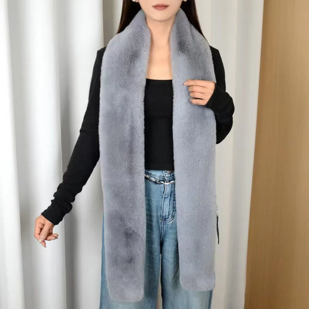Vintage 180cm Fake Fur Long Scarf Soft Fur Decor Long Strip Scarf Thick Ladies Neck Warmer Scarves Outdoor