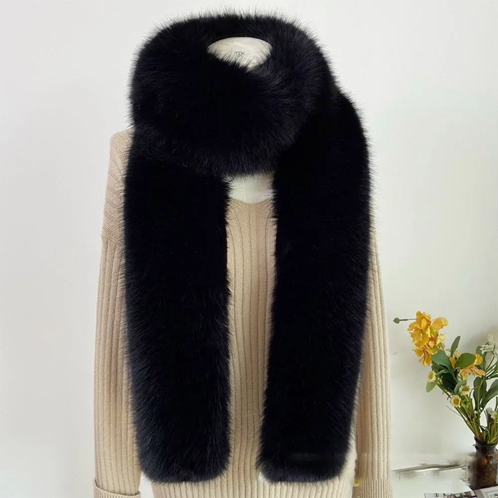 Vintage 180cm Fake Fur Long Scarf Soft Fur Decor Long Strip Scarf Thick Ladies Neck Warmer Scarves Outdoor