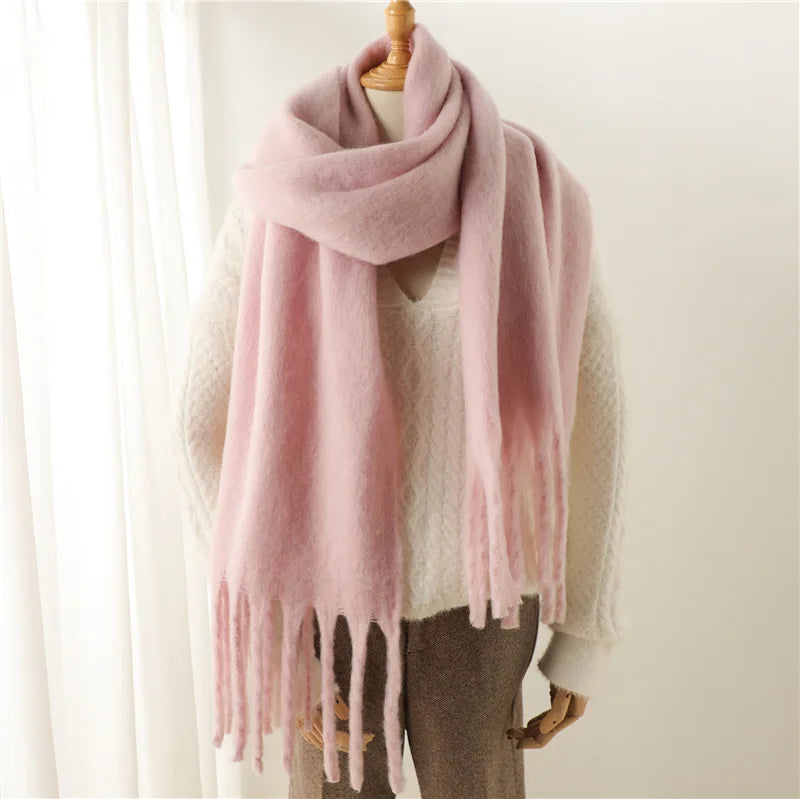 Winter Scarf for Women Cashmere Warm Solid Pashmina Blanket Wraps Female Thick Soft Bufanda Big Tassel Shawl Long Poncho Echarpe