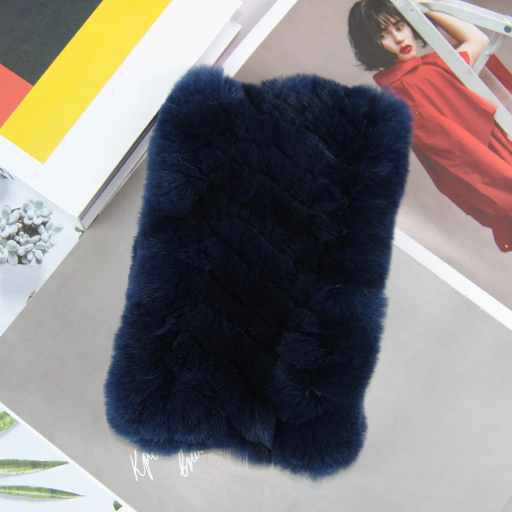 Women Real Fur Handmade Stretch Fur Scarf Knit Genuine Rex Rabbit Fur Headbands Girls Natural Fur Ring Cowl Snood Scarves Winter