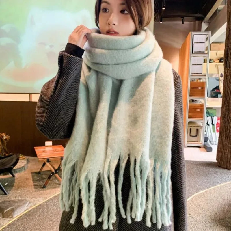 Mohair Scarf Solid Color Warm Winter Wrap Dopamine Colorblock with Detail Versatile All-Match for Women