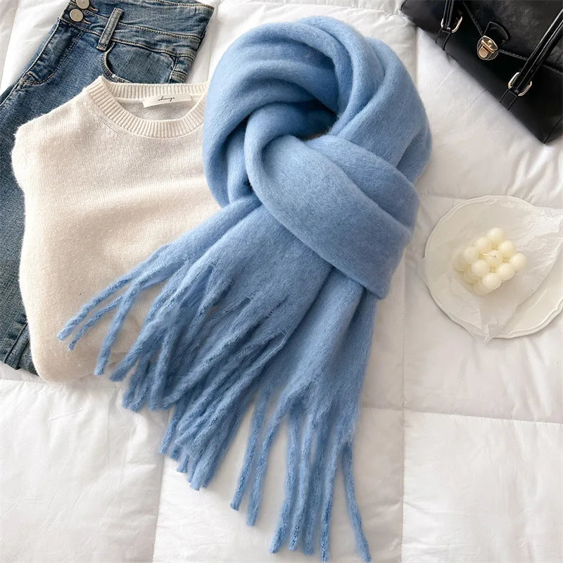 Winter Scarf for Women Cashmere Warm Solid Pashmina Blanket Wraps Female Thick Soft Bufanda Big Tassel Shawl Long Poncho Echarpe