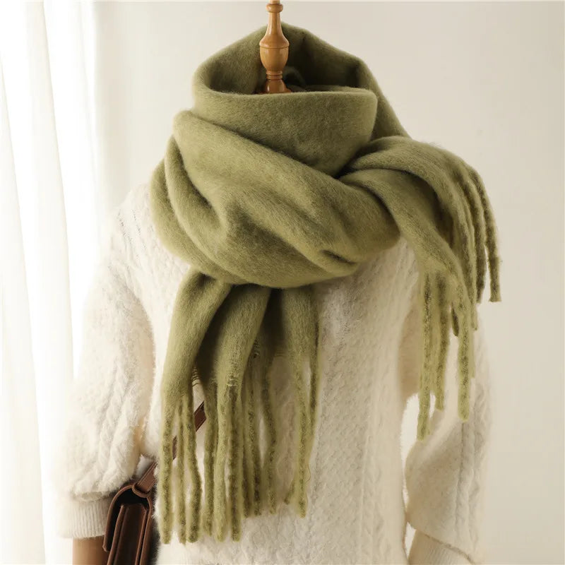 2025 Women Scarf Winter Warm Thick Shawl Wraps Fashion Solid Color Pashmina Scarves Long Tassel Hijab Stoles Bufanda Cashmere