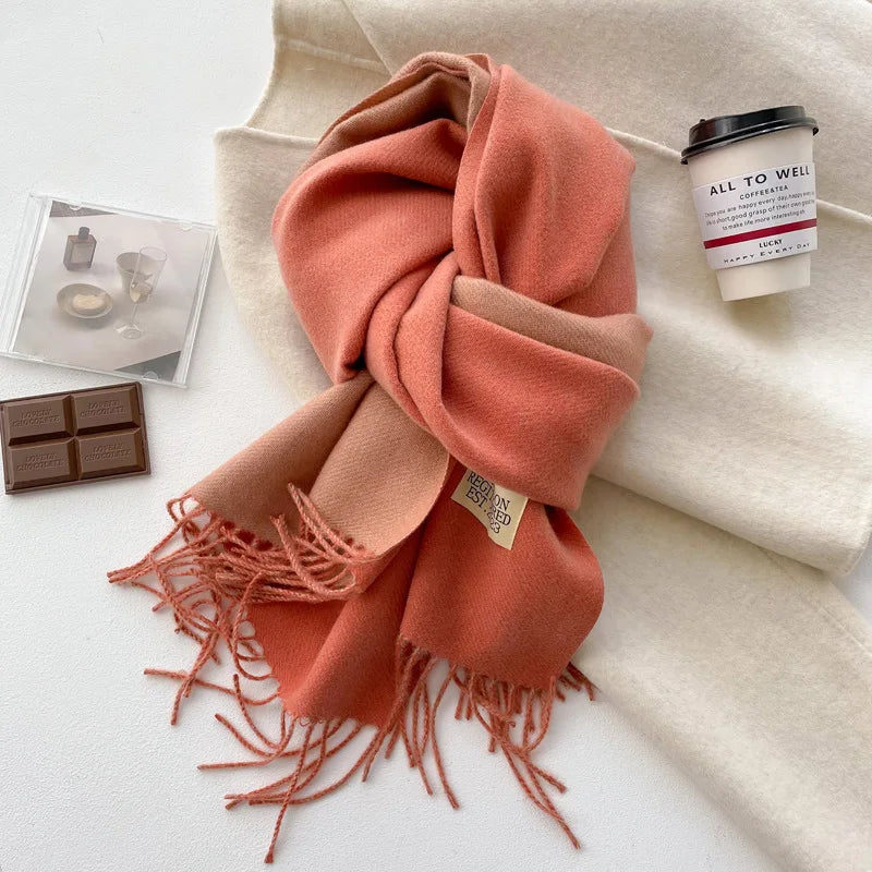 Fashion Solid Cashmere Warm Scarf New Design Pashmina Winter Double Side Diffrent Color Shawl Wraps Bufanda with Tassel Blanket