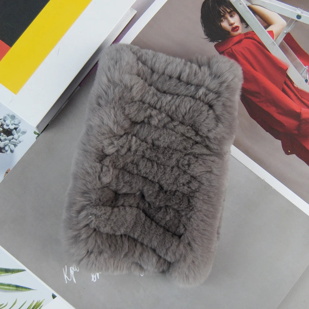 2025 Women Real Fur Handmade Stretch Fur Scarf Knit Genuine Rex Rabbit Fur Headbands Girls Natural Fur Ring Scarves Winter Scarf