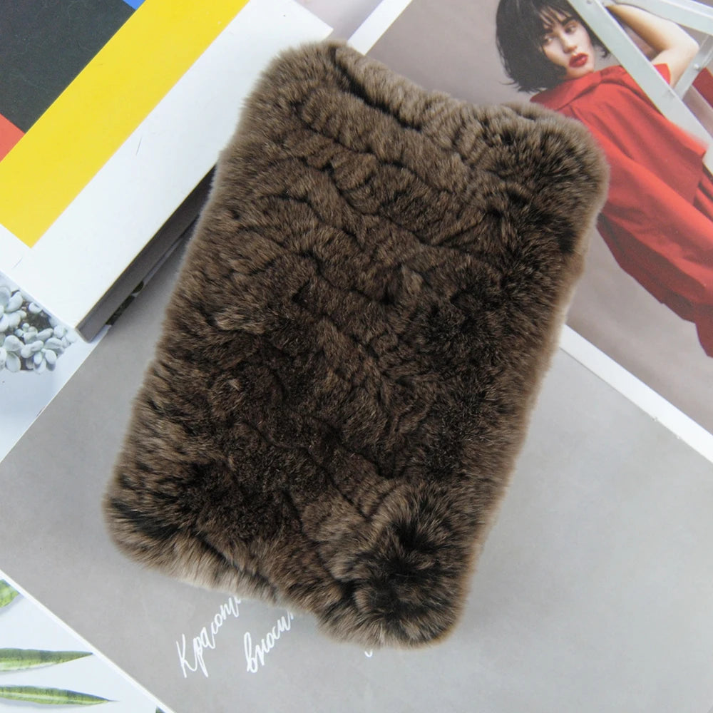 Women Real Fur Handmade Stretch Fur Scarf Knit Genuine Rex Rabbit Fur Headbands Girls Natural Fur Ring Cowl Snood Scarves Winter