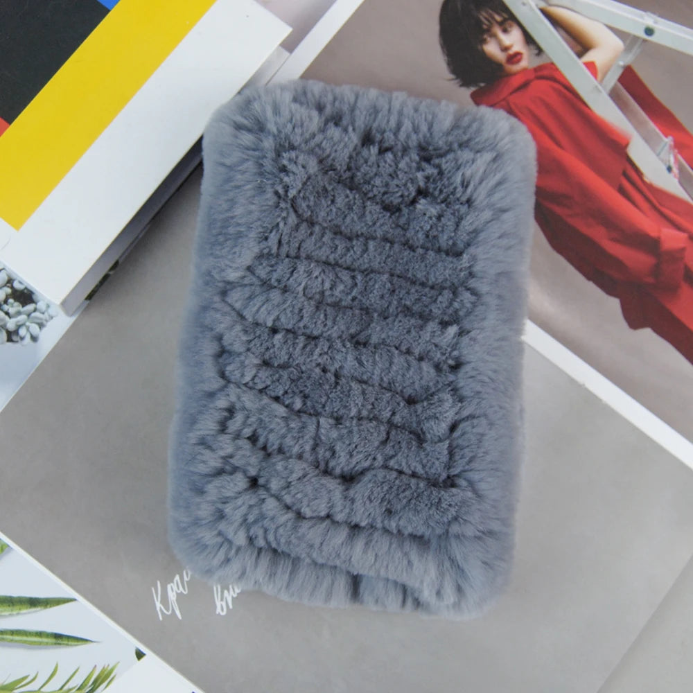 2025 Women Real Fur Handmade Stretch Fur Scarf Knit Genuine Rex Rabbit Fur Headbands Girls Natural Fur Ring Scarves Winter Scarf