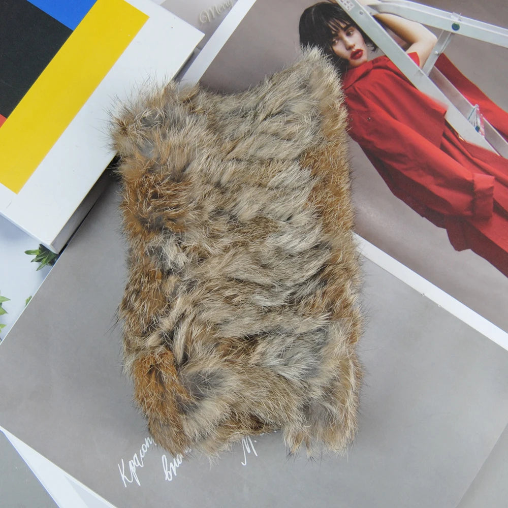 2025 Women Real Fur Handmade Stretch Fur Scarf Knit Genuine Rex Rabbit Fur Headbands Girls Natural Fur Ring Scarves Winter Scarf