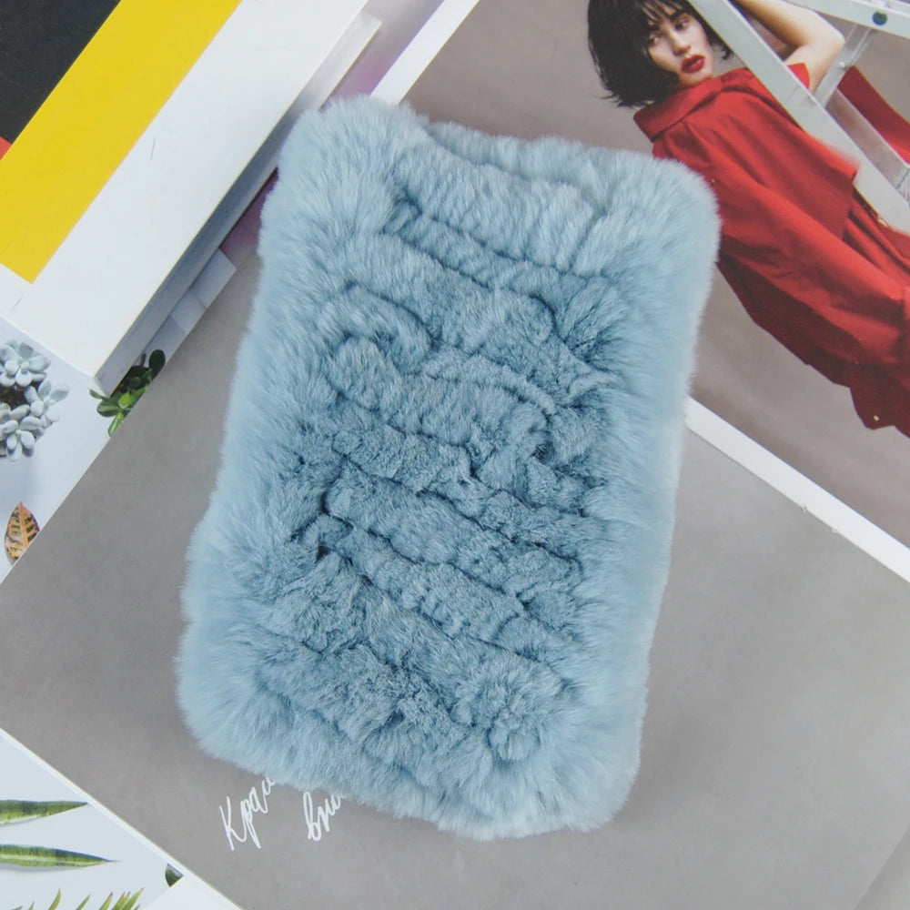 2025 Women Real Fur Handmade Stretch Fur Scarf Knit Genuine Rex Rabbit Fur Headbands Girls Natural Fur Ring Scarves Winter Scarf