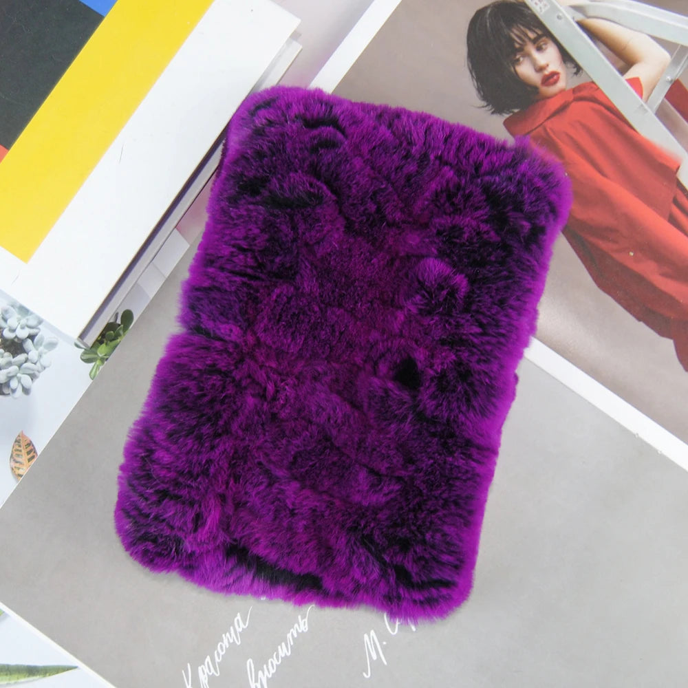 Women Real Fur Handmade Stretch Fur Scarf Knit Genuine Rex Rabbit Fur Headbands Girls Natural Fur Ring Cowl Snood Scarves Winter