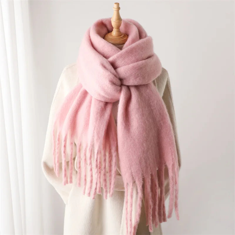 Winter Scarf for Women Cashmere Warm Solid Pashmina Blanket Wraps Female Thick Soft Bufanda Big Tassel Shawl Long Poncho Echarpe