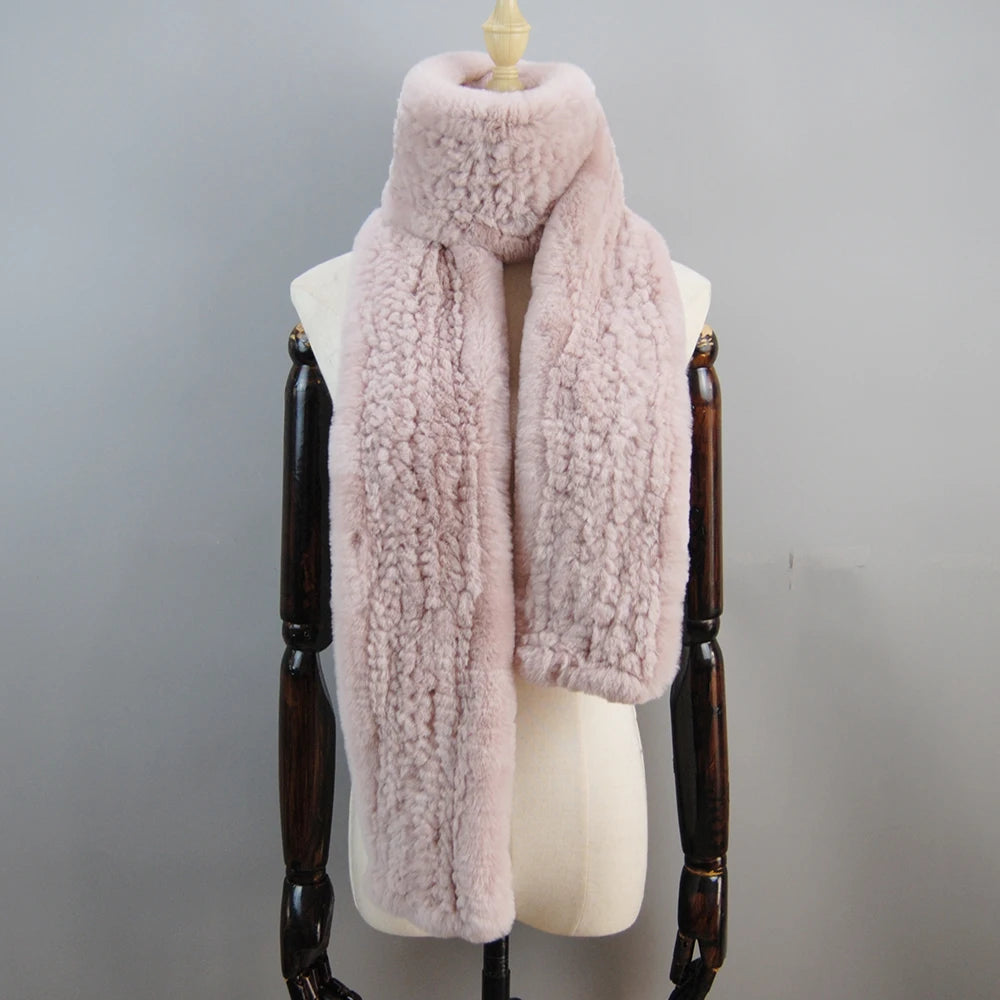 Women's Thick Warm Winter Fashion Brand Fur Muffler Real Fur Scarf High Quality Luxury Big Long Natural Rex Rabbit Fur Scarves
