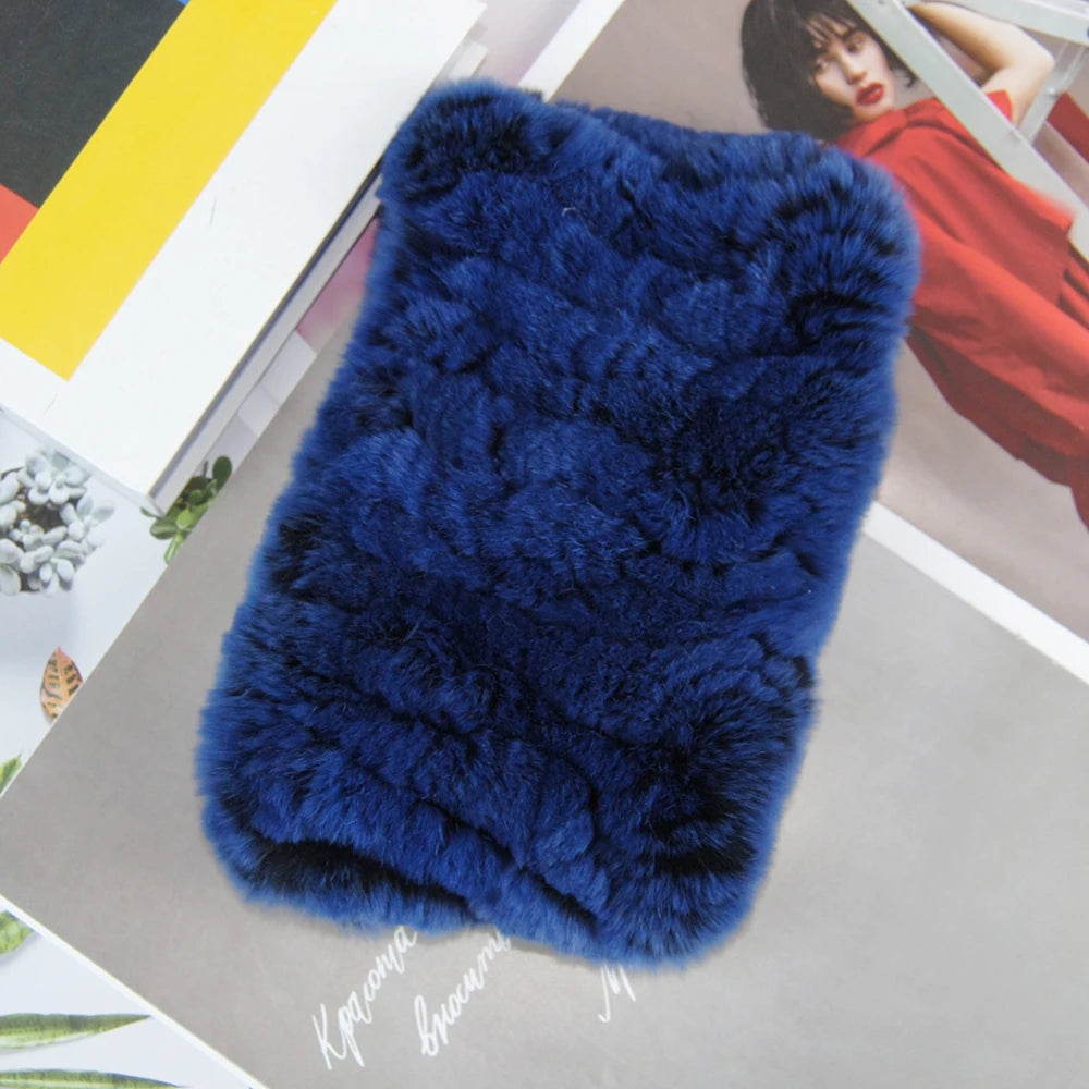 Women Real Fur Handmade Stretch Fur Scarf Knit Genuine Rex Rabbit Fur Headbands Girls Natural Fur Ring Cowl Snood Scarves Winter