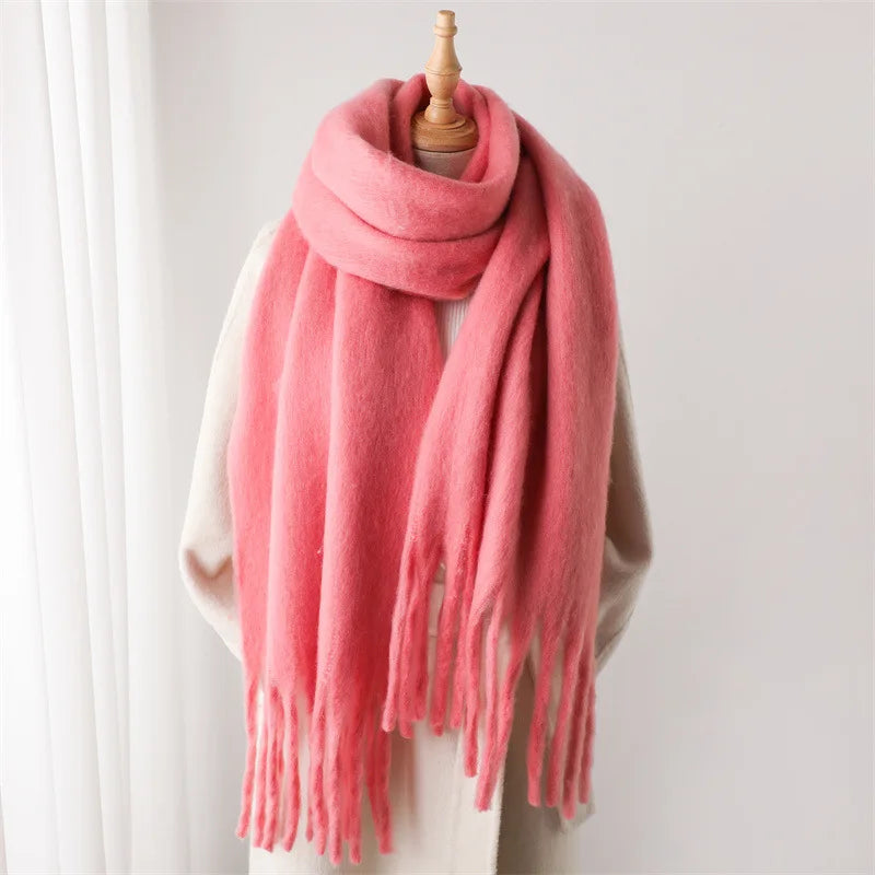 Winter Scarf for Women Cashmere Warm Solid Pashmina Blanket Wraps Female Thick Soft Bufanda Big Tassel Shawl Long Poncho Echarpe