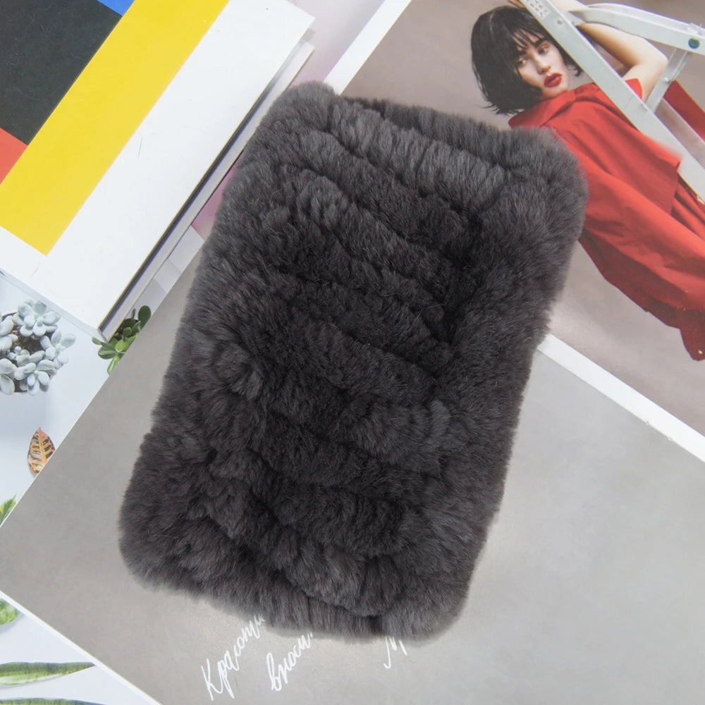 2025 Women Real Fur Handmade Stretch Fur Scarf Knit Genuine Rex Rabbit Fur Headbands Girls Natural Fur Ring Scarves Winter Scarf