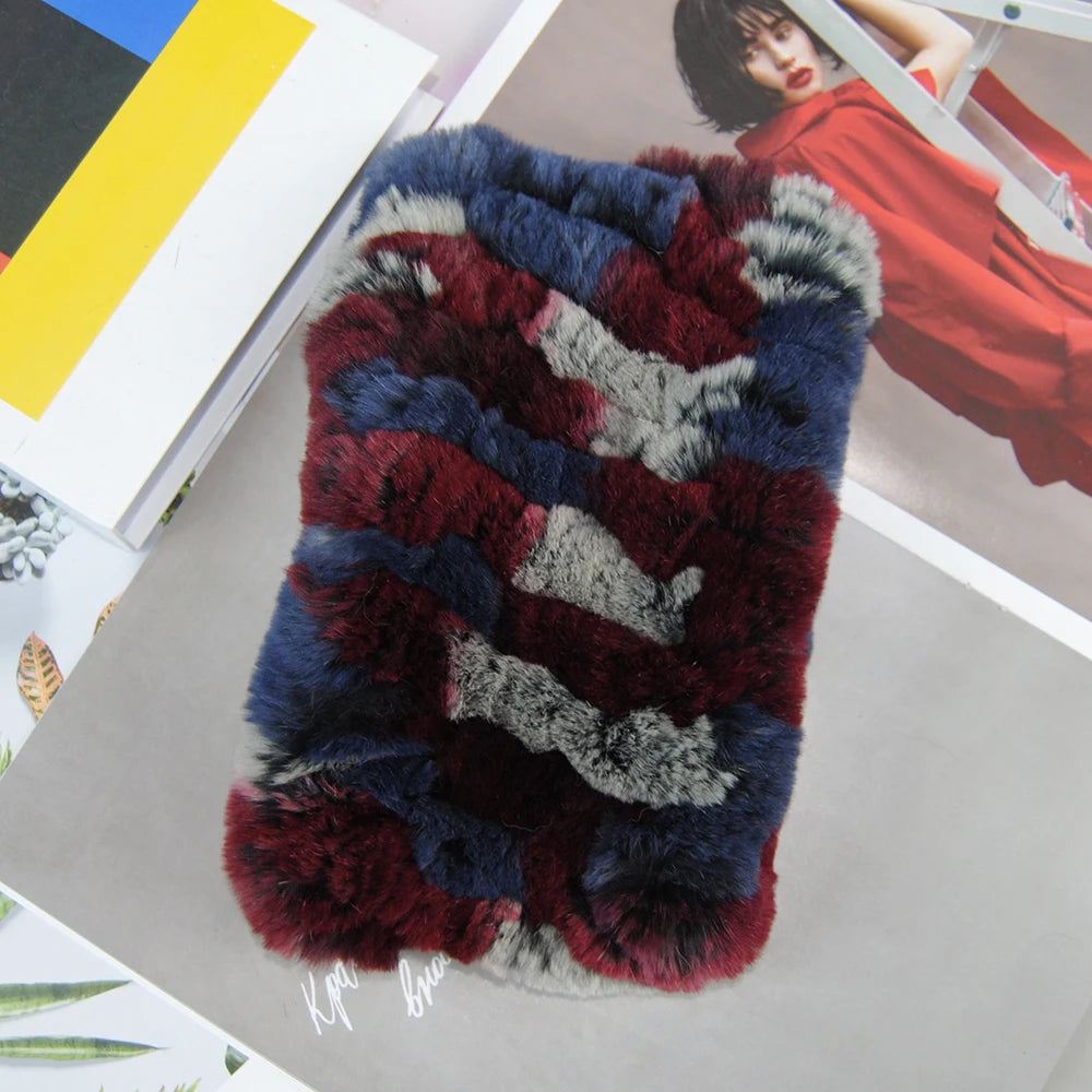 Women Real Fur Handmade Stretch Fur Scarf Knit Genuine Rex Rabbit Fur Headbands Girls Natural Fur Ring Cowl Snood Scarves Winter