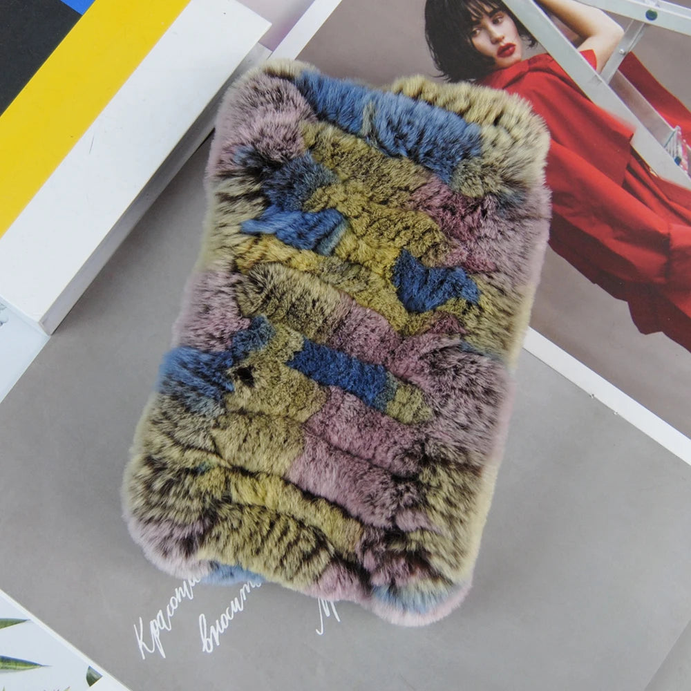 Women Real Fur Handmade Stretch Fur Scarf Knit Genuine Rex Rabbit Fur Headbands Girls Natural Fur Ring Cowl Snood Scarves Winter