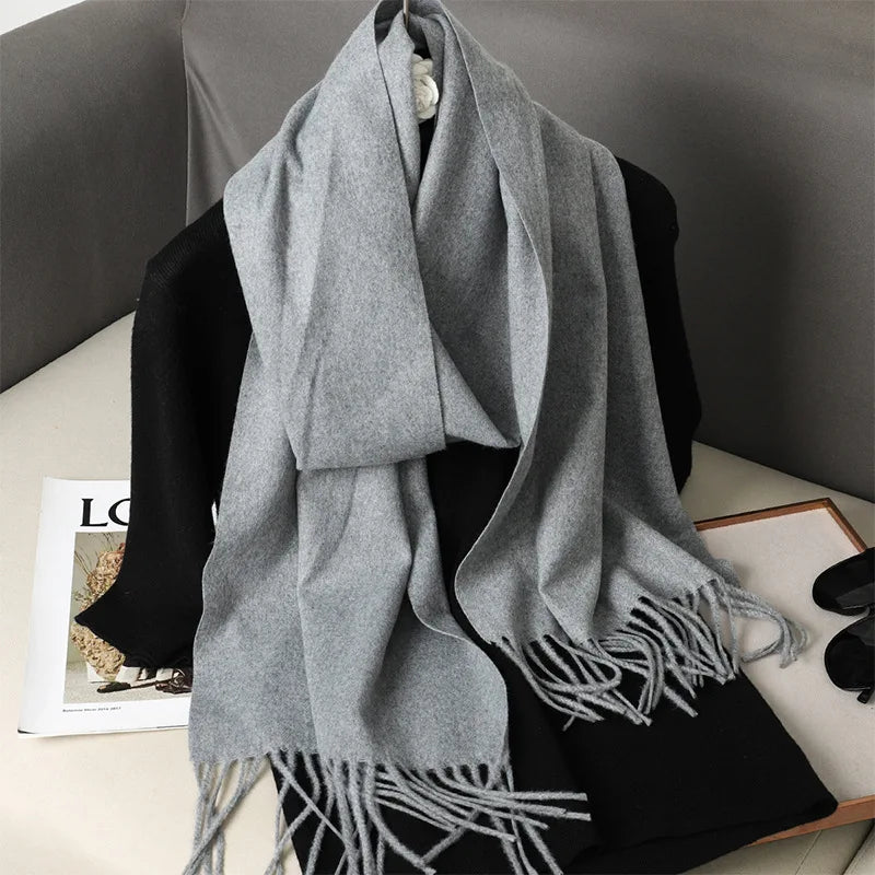 62Color Solid Women Winter Scarf Warm Thicken Cashmere Shawl Outdoor Fashion Luxury Tassels Pashmina Lady Wrap Windproof Scarves