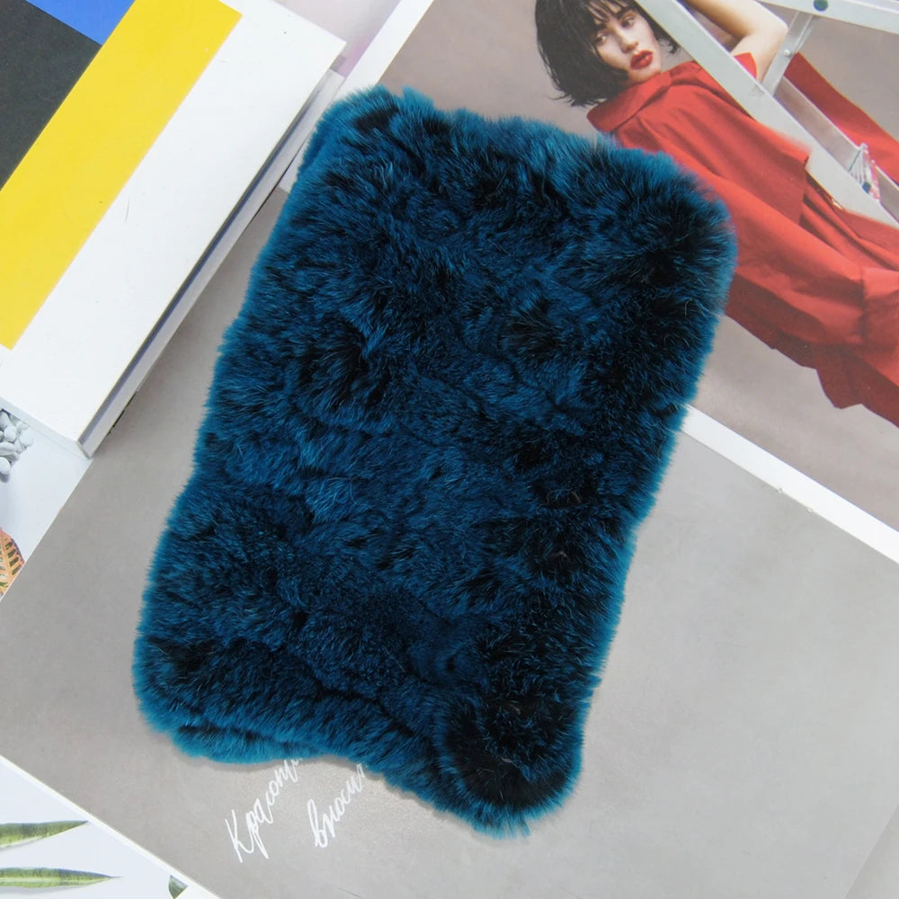 Women Real Fur Handmade Stretch Fur Scarf Knit Genuine Rex Rabbit Fur Headbands Girls Natural Fur Ring Cowl Snood Scarves Winter