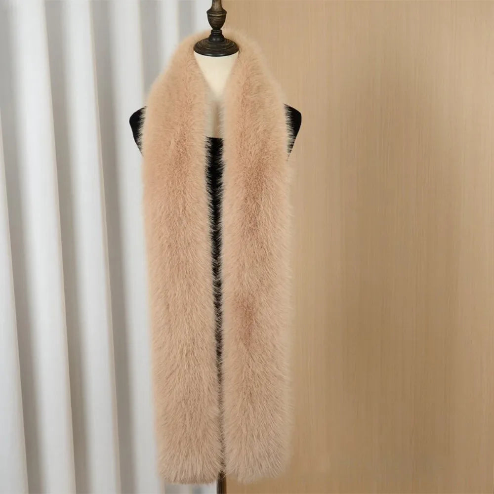 Vintage 180cm Fake Fur Long Scarf Soft Fur Decor Long Strip Scarf Thick Ladies Neck Warmer Scarves Outdoor