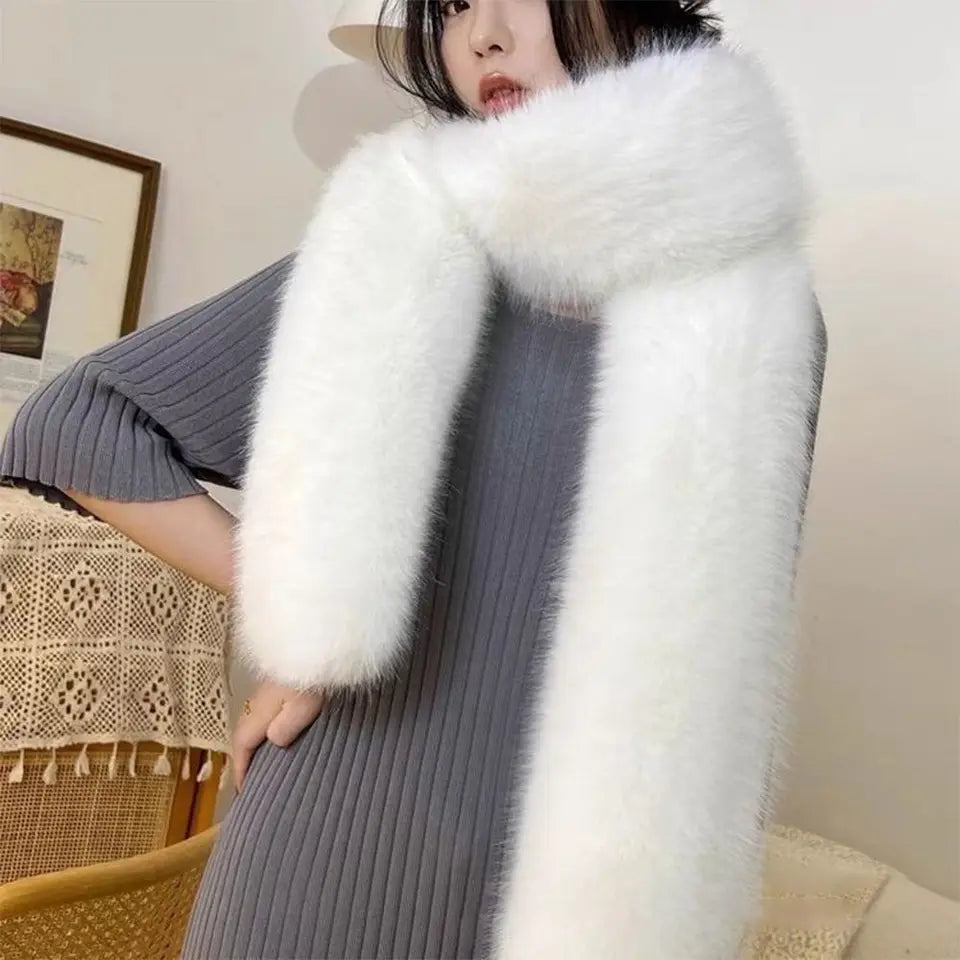 Vintage 180cm Fake Fur Long Scarf Soft Fur Decor Long Strip Scarf Thick Ladies Neck Warmer Scarves Outdoor