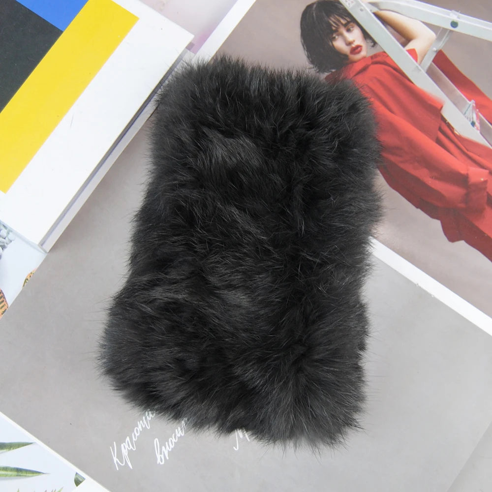 Women Real Fur Handmade Stretch Fur Scarf Knit Genuine Rex Rabbit Fur Headbands Girls Natural Fur Ring Cowl Snood Scarves Winter