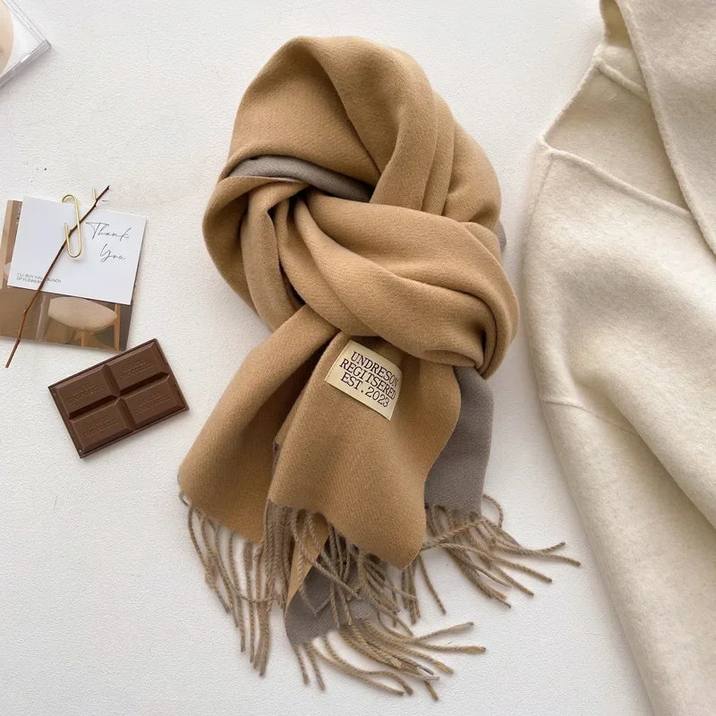 Fashion Solid Cashmere Warm Scarf New Design Pashmina Winter Double Side Diffrent Color Shawl Wraps Bufanda with Tassel Blanket