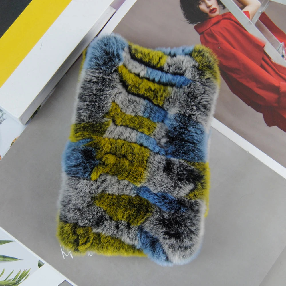 Women Real Fur Handmade Stretch Fur Scarf Knit Genuine Rex Rabbit Fur Headbands Girls Natural Fur Ring Cowl Snood Scarves Winter
