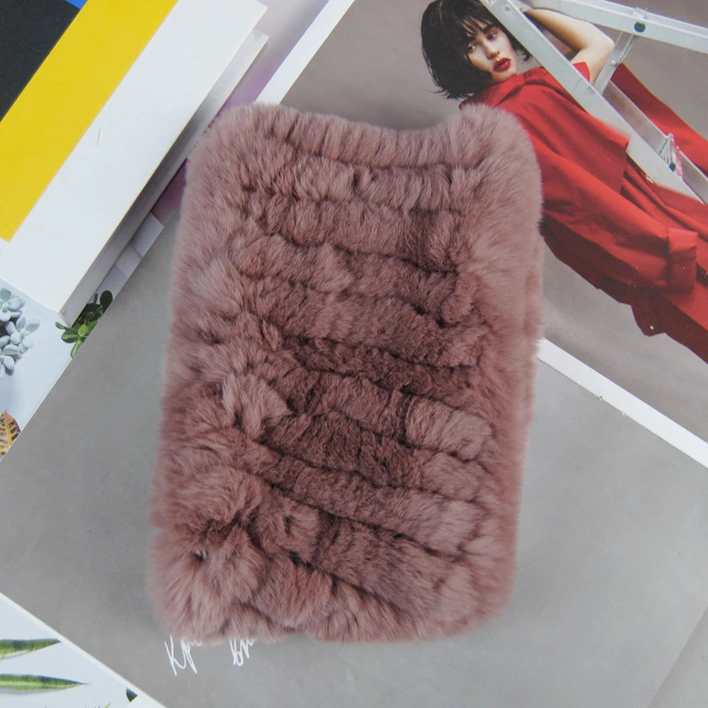 2025 Women Real Fur Handmade Stretch Fur Scarf Knit Genuine Rex Rabbit Fur Headbands Girls Natural Fur Ring Scarves Winter Scarf