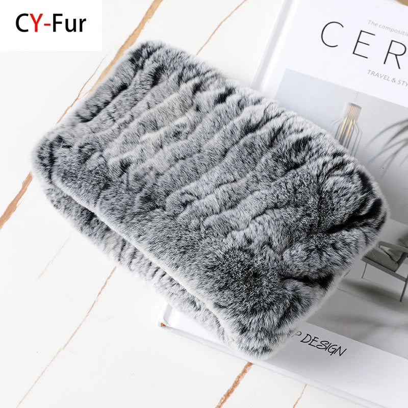 Women Real Fur Handmade Stretch Fur Scarf Knit Genuine Rex Rabbit Fur Headbands Girls Natural Fur Ring Cowl Snood Scarves Winter