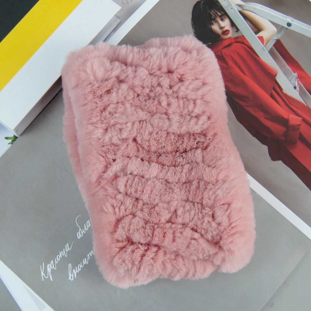 Women Real Fur Handmade Stretch Fur Scarf Knit Genuine Rex Rabbit Fur Headbands Girls Natural Fur Ring Cowl Snood Scarves Winter