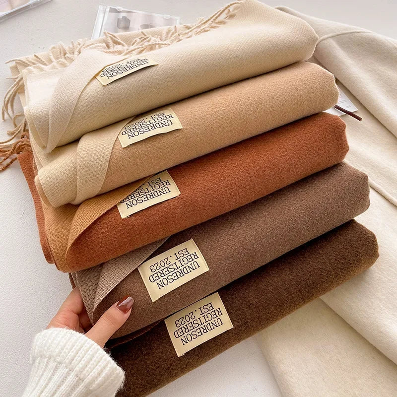 Fashion Solid Cashmere Warm Scarf New Design Pashmina Winter Double Side Diffrent Color Shawl Wraps Bufanda with Tassel Blanket