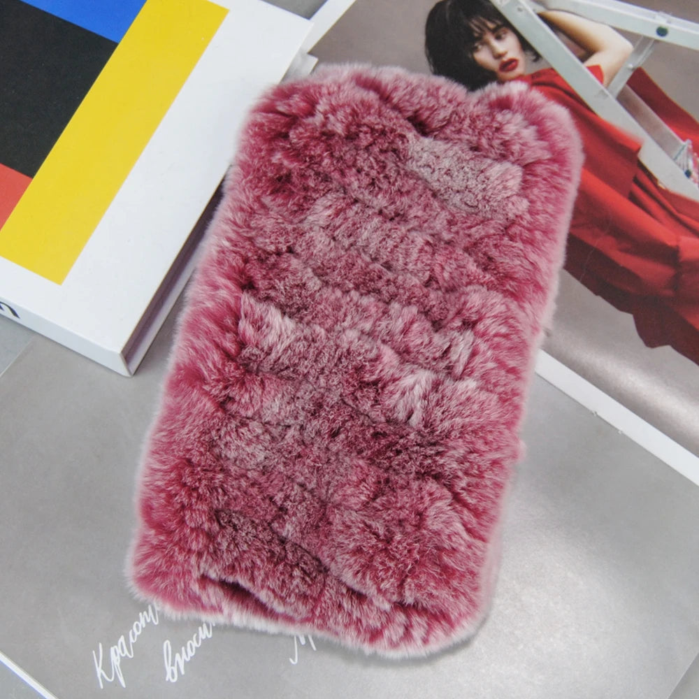 2025 Women Real Fur Handmade Stretch Fur Scarf Knit Genuine Rex Rabbit Fur Headbands Girls Natural Fur Ring Scarves Winter Scarf