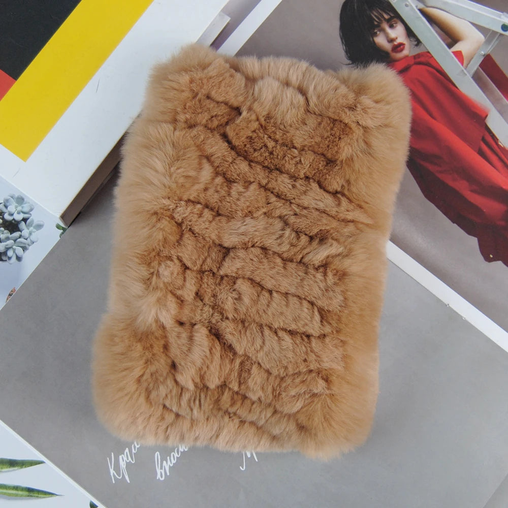 2025 Women Real Fur Handmade Stretch Fur Scarf Knit Genuine Rex Rabbit Fur Headbands Girls Natural Fur Ring Scarves Winter Scarf