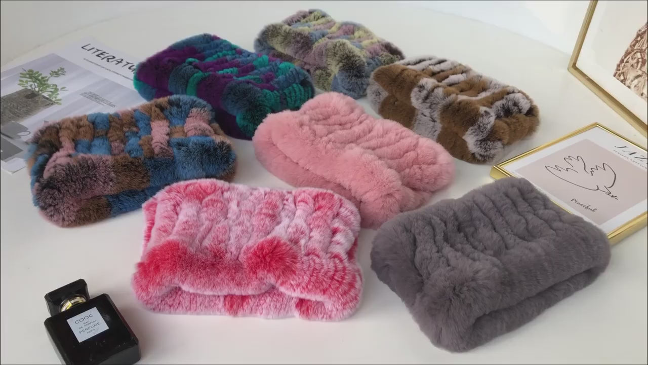 Women Real Fur Handmade Stretch Fur Scarf Knit Genuine Rex Rabbit Fur Headbands Girls Natural Fur Ring Cowl Snood Scarves Winter